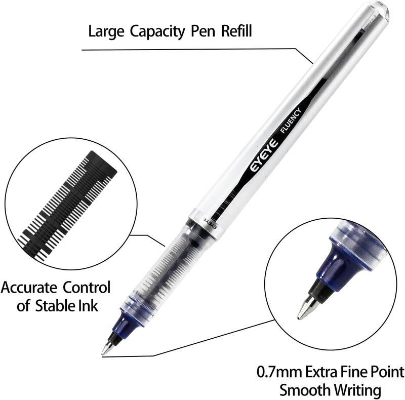 EYEYE Blue Rollerball Pens 0.7mm, 6 Pack Medium Point Roller Ball Pen Quick Dry, Liquid Ink Pen Fine Point Smooth Writing Pens for Journaling, Note Taking, Office, School Supplies - Image 4